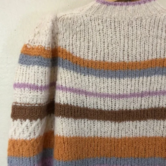 Rebecca Taylor Alpaca Blend Fluffy Striped Pullover Sweater 986 Multi Combo - Picture 11 of 13